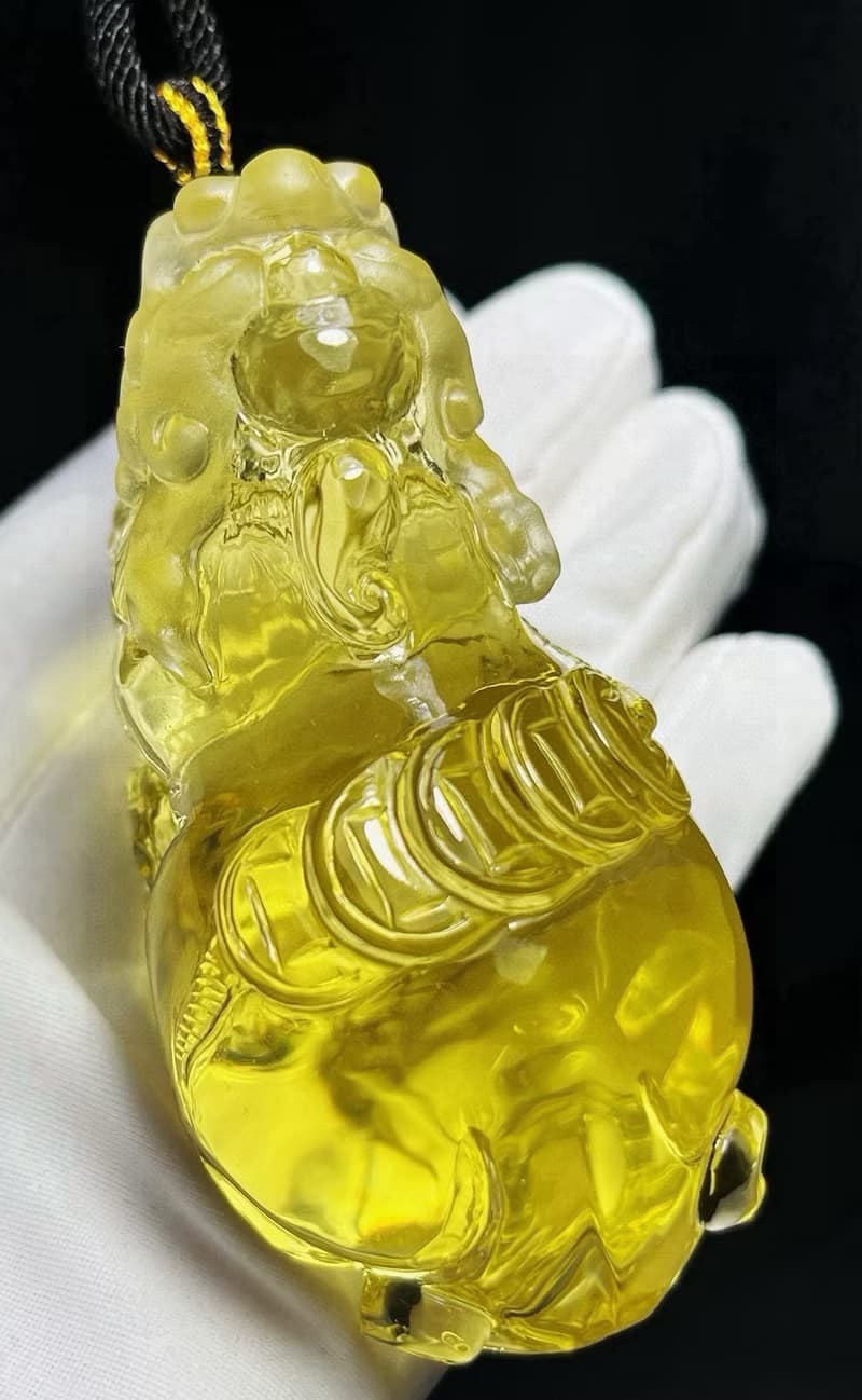 天然黃水晶貔貅吊墜 掛件 雕工精緻 嘴巴都是雕刻張開的貔貅
