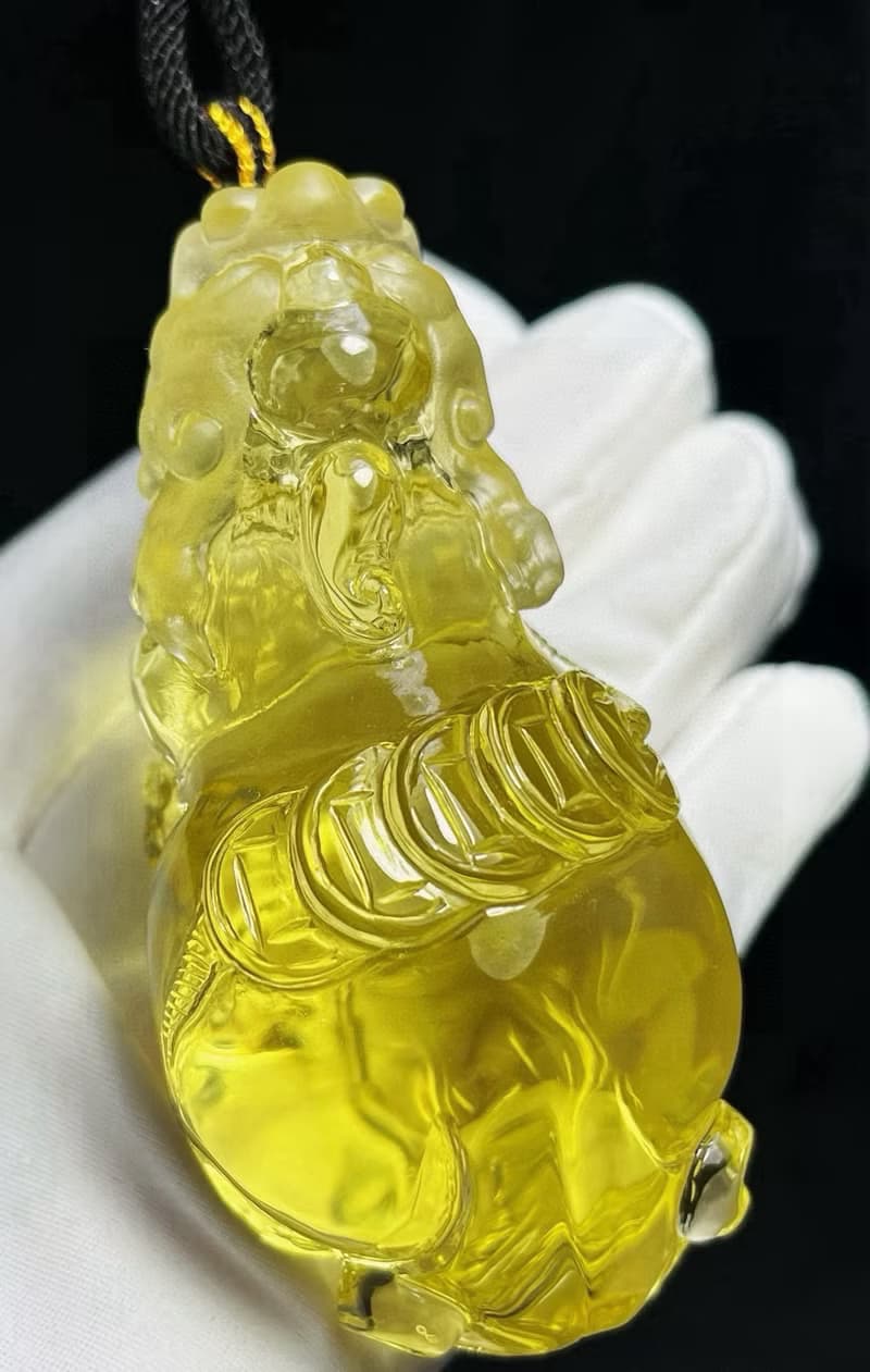 天然黃水晶貔貅吊墜 掛件 雕工精緻 嘴巴都是雕刻張開的貔貅