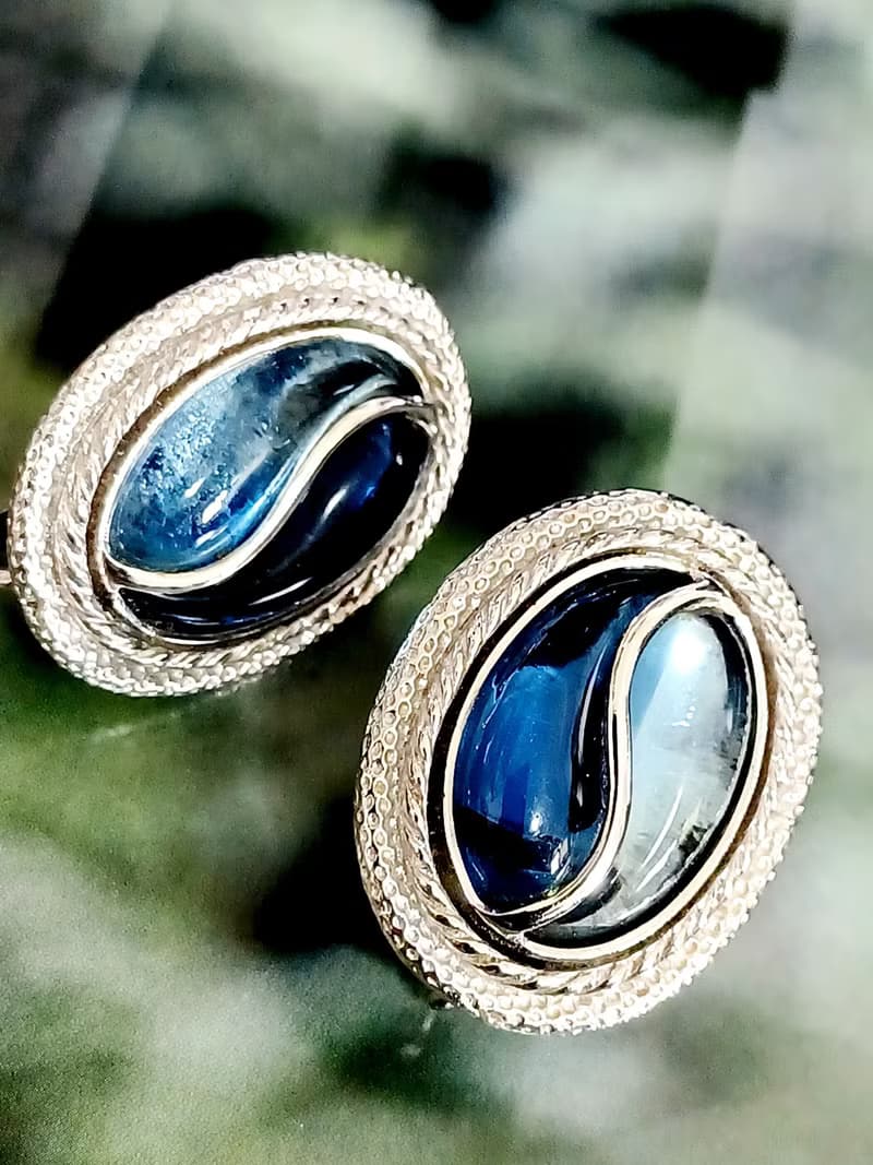 vintage jewelry Emmons 藍色雙重奏 夾式耳環
