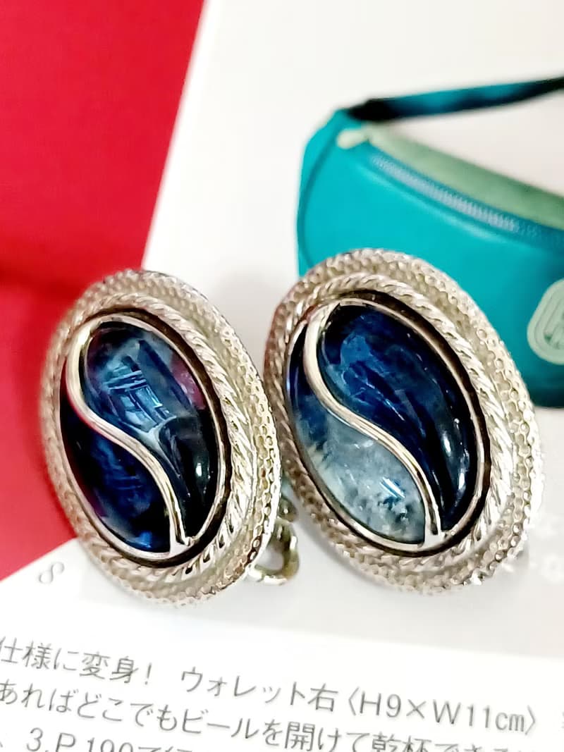 vintage jewelry Emmons 藍色雙重奏 夾式耳環