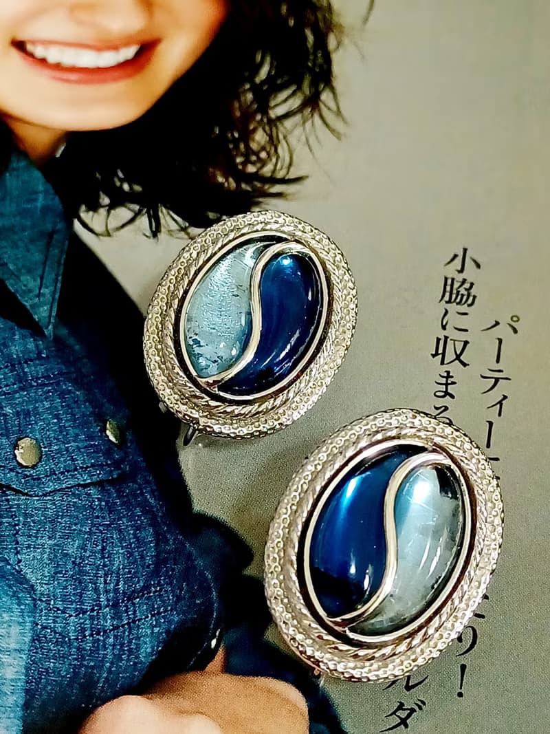 vintage jewelry Emmons 藍色雙重奏 夾式耳環