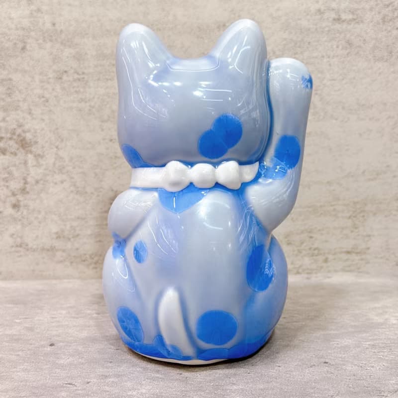 【青晶必勝】日本清水燒招財貓 | 花結晶 青 必勝 右