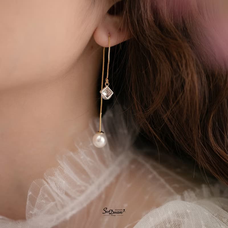 方型鋯石耳線耳環