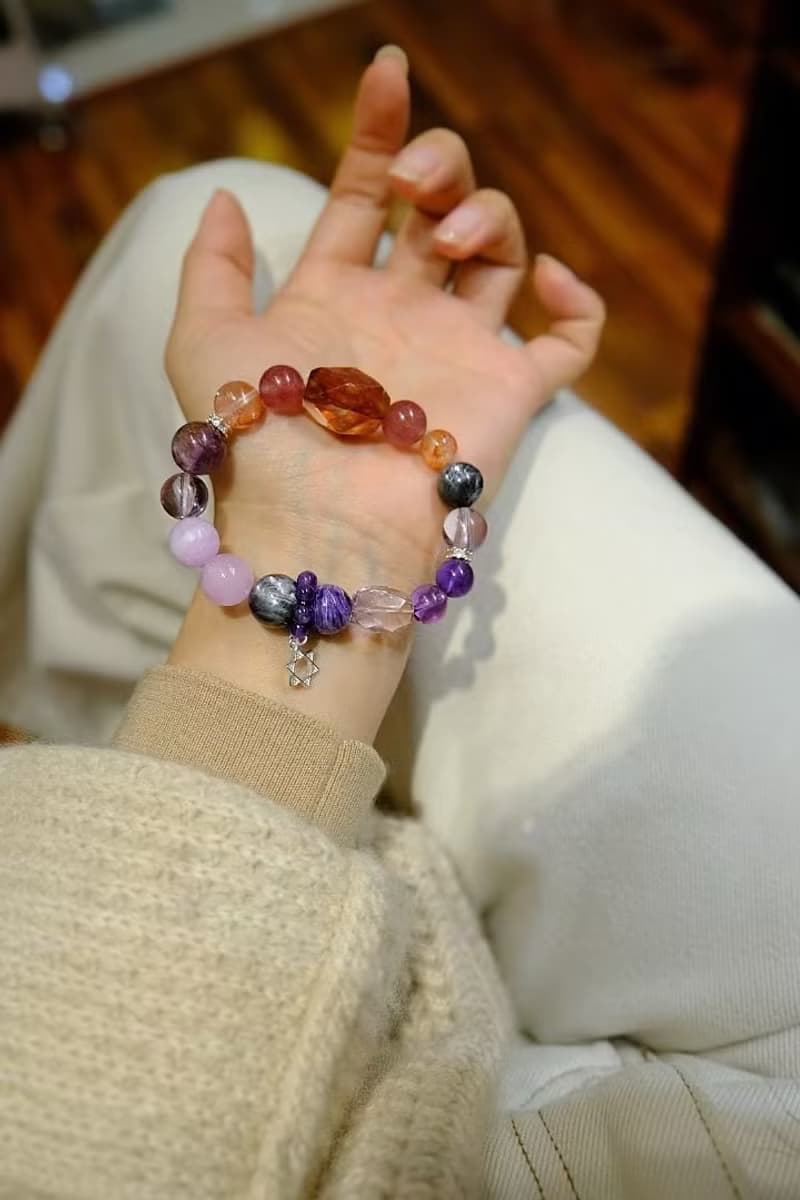 紫焰 紫水晶紅膠花骨幹多寶水晶手鏈 九紫離火年必備開運旺運招財