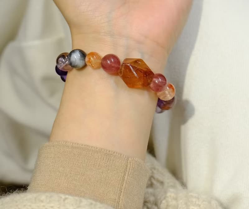紫焰 紫水晶紅膠花骨幹多寶水晶手鏈 九紫離火年必備開運旺運招財
