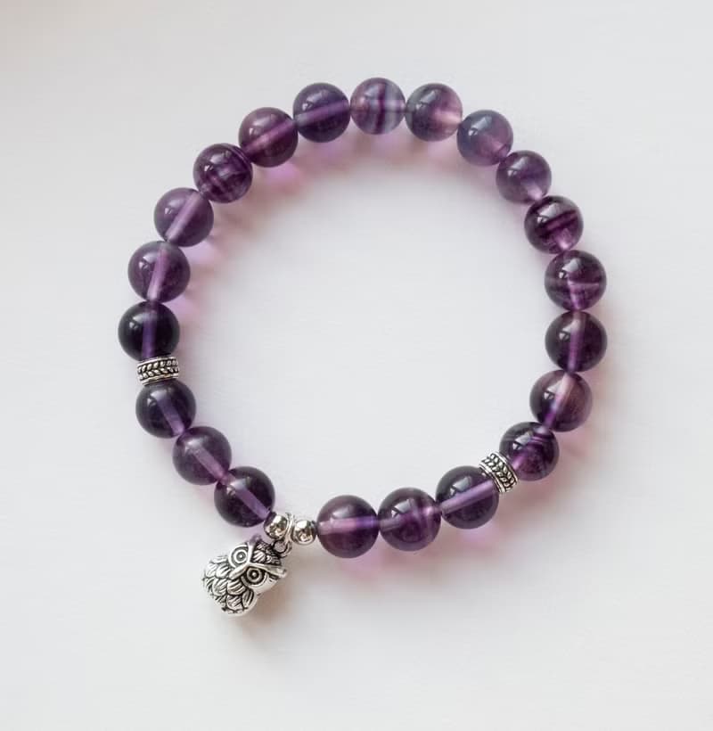 螢石 貓頭鷹 純銀 天然石手鍊 I提升學習、工作效率 穩定情緒