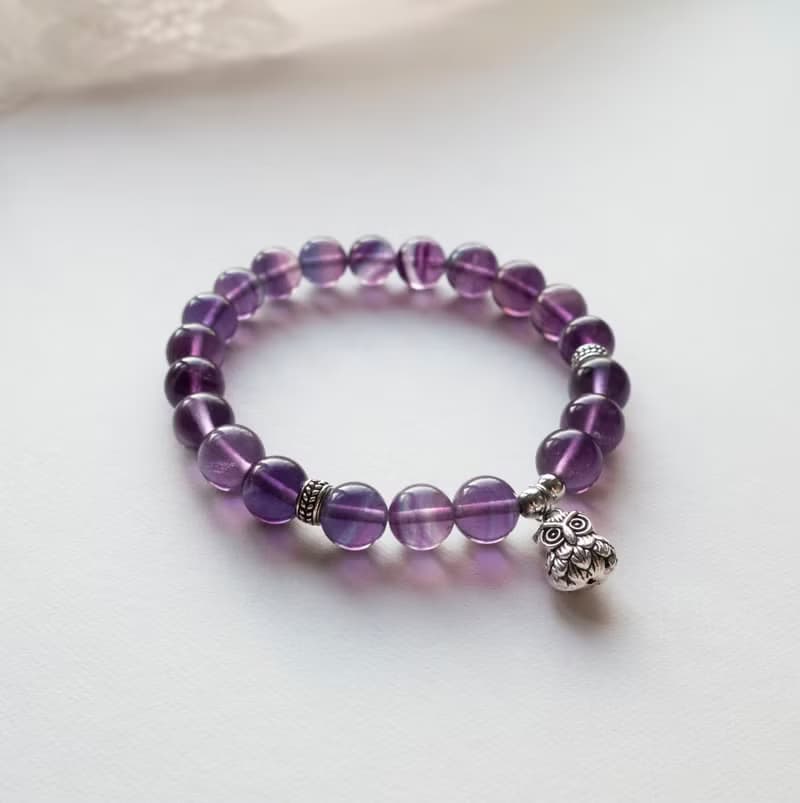 螢石 貓頭鷹 純銀 天然石手鍊 I提升學習、工作效率 穩定情緒