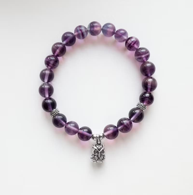 螢石 貓頭鷹 純銀 天然石手鍊 I提升學習、工作效率 穩定情緒