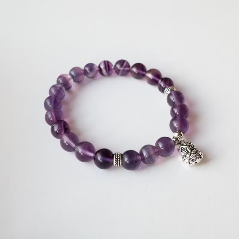 螢石 貓頭鷹 純銀 天然石手鍊 I提升學習、工作效率 穩定情緒