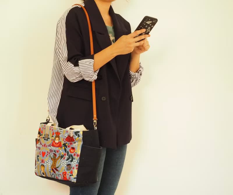 原創手工縫製托特側肩包帆布包 日本和風懷舊海報圖案