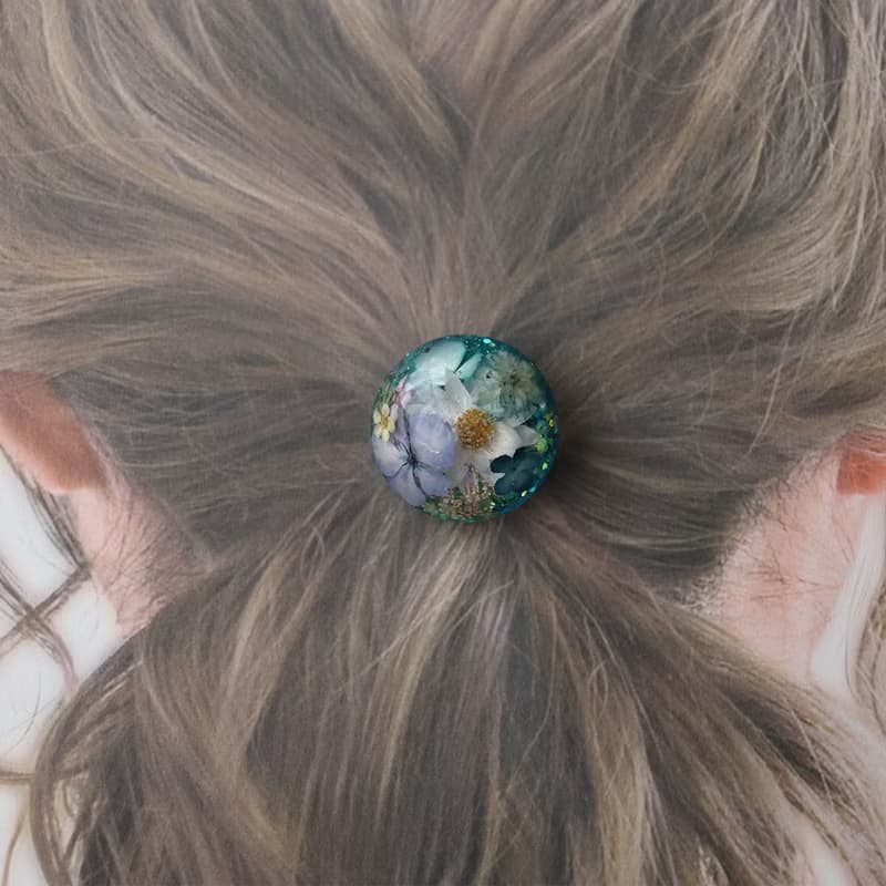- ramillete 小さな花束 - 花かんざしと紫陽花のヘアゴム　丸型・水色