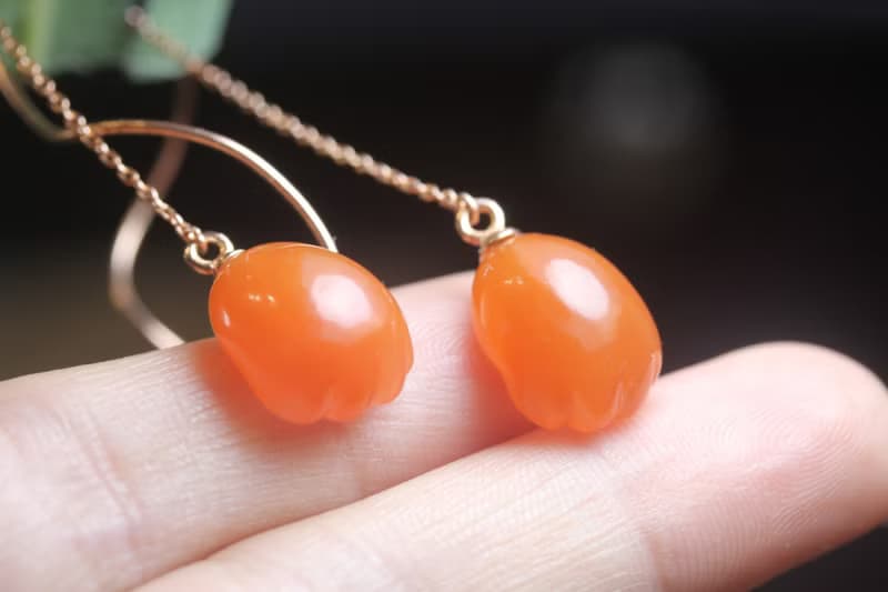 【小貓爪】南紅紅瑪瑙耳墜線可愛原創手工製作玉石雕刻