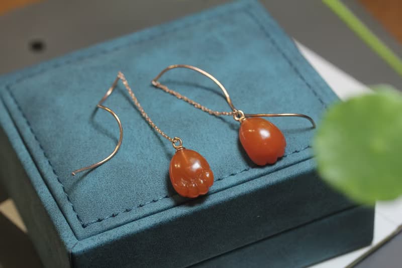 【小貓爪】南紅紅瑪瑙耳墜線可愛原創手工製作玉石雕刻