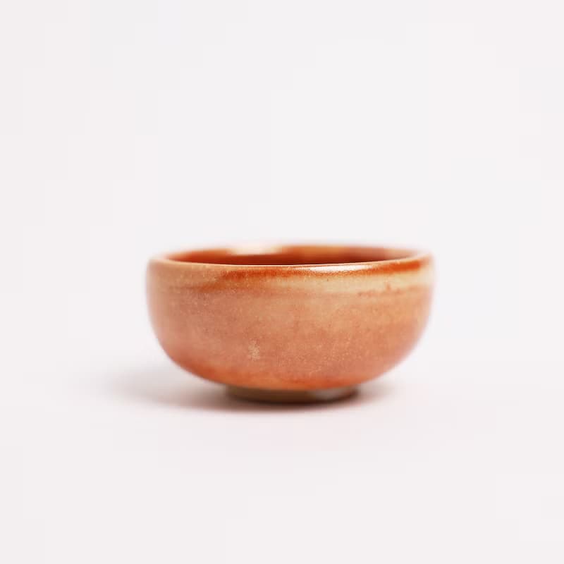 明芽窯 l 柴燒志野金彩小茶杯 橘紅 杯子 陶杯 陶器 陶藝品 T