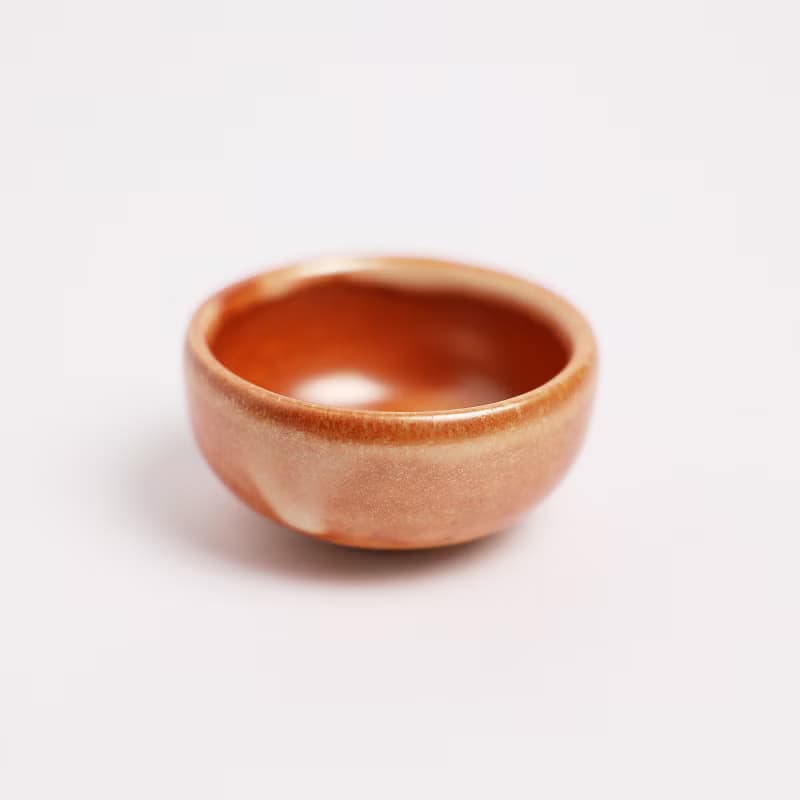 明芽窯 l 柴燒志野金彩小茶杯 橘紅 杯子 陶杯 陶器 陶藝品 T