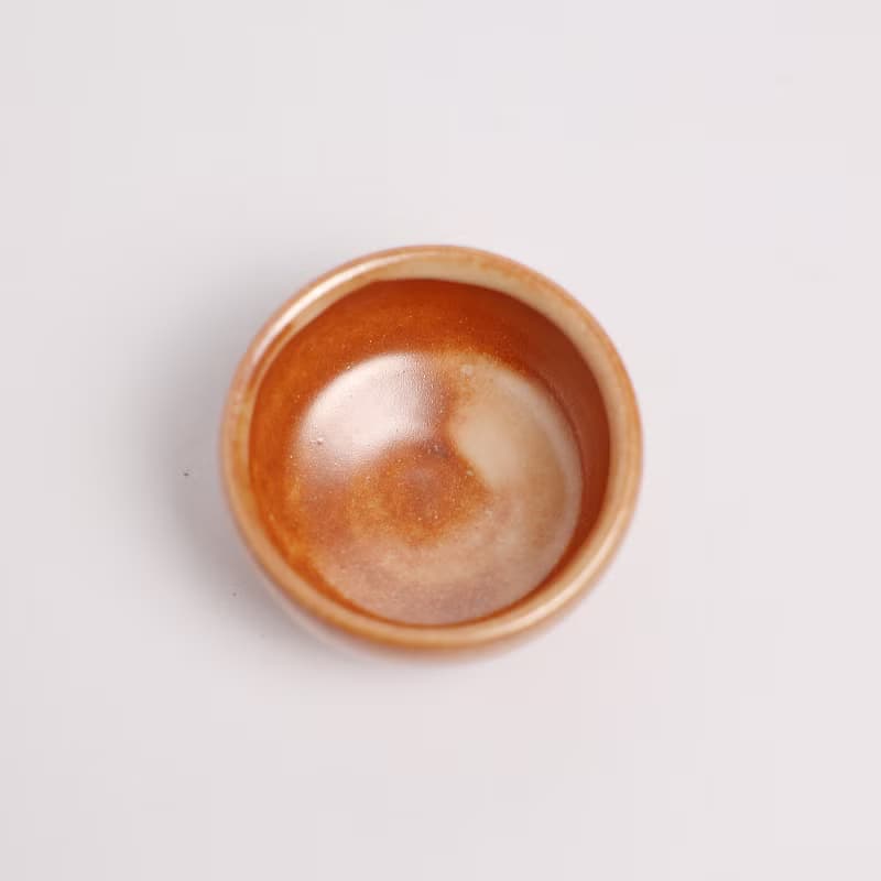 明芽窯 l 柴燒志野金彩小茶杯 橘紅 杯子 陶杯 陶器 陶藝品 T