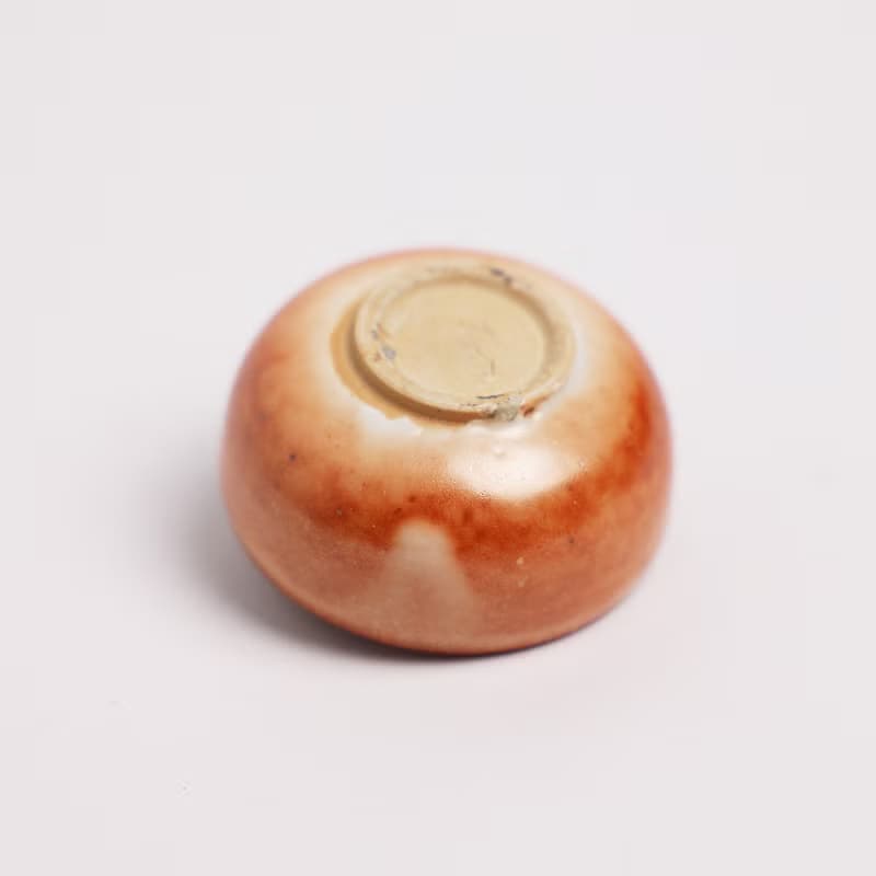 明芽窯 l 柴燒志野金彩小茶杯 橘紅 杯子 陶杯 陶器 陶藝品 T