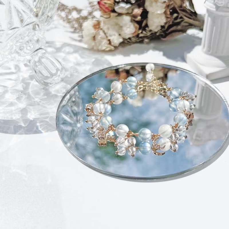 海藍寶 月光石 白水晶 14k包金 天然水晶手鍊