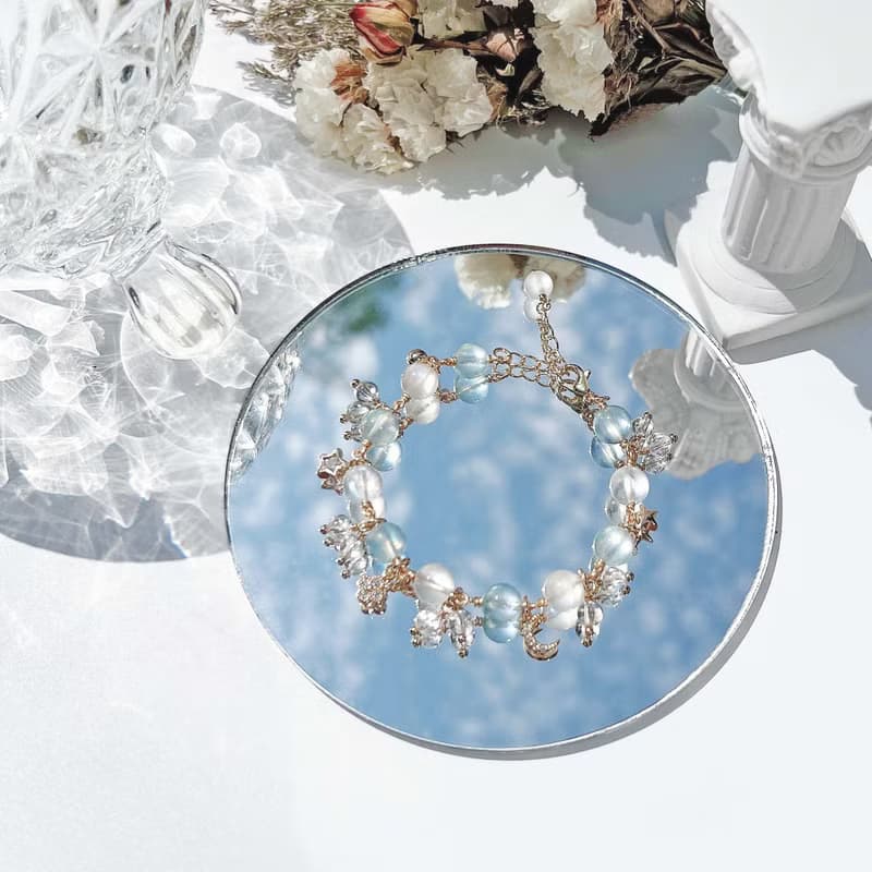 海藍寶 月光石 白水晶 14k包金 天然水晶手鍊