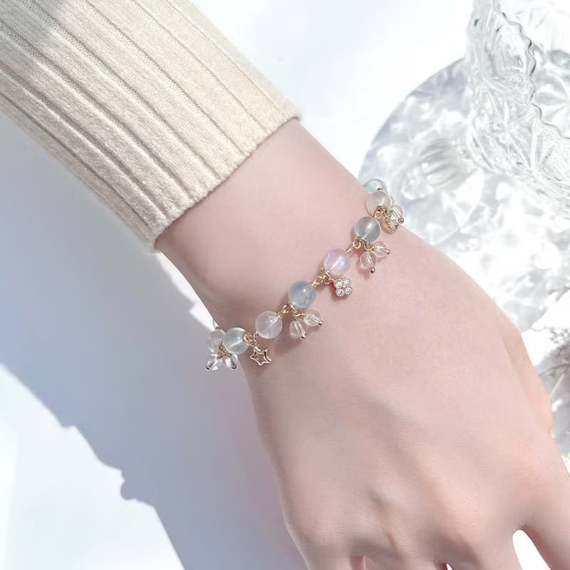 海藍寶 月光石 白水晶 14k包金 天然水晶手鍊