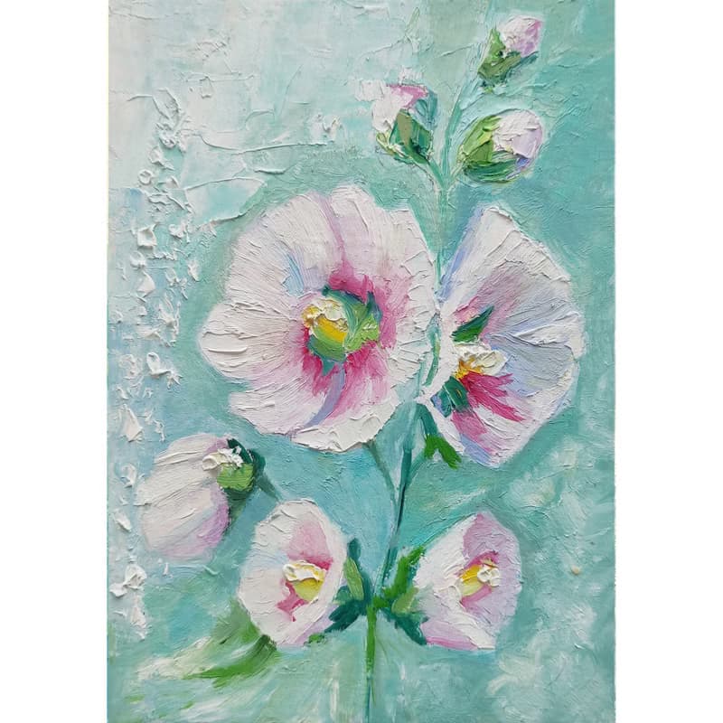 Mallow Bouquet Original Painting Flower Art Floral Gift Idea 手工油畫, 油畫原作