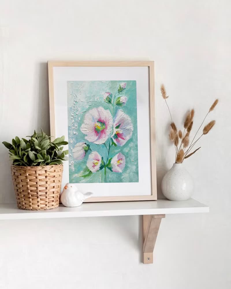 Mallow Bouquet Original Painting Flower Art Floral Gift Idea 手工油畫, 油畫原作