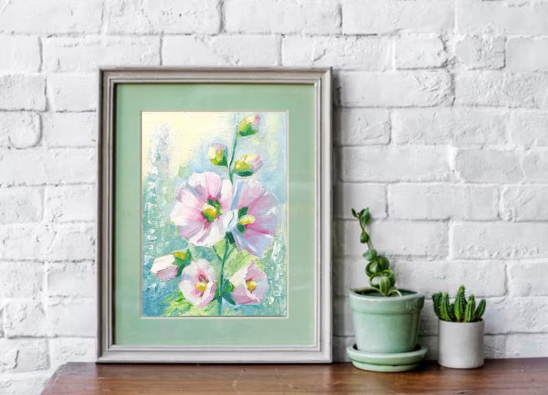 Mallow Bouquet Original Painting Flower Art Floral Gift Idea 手工油畫, 油畫原作