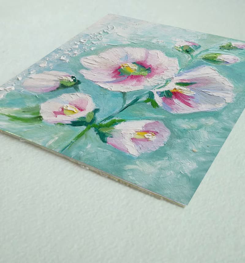 Mallow Bouquet Original Painting Flower Art Floral Gift Idea 手工油畫, 油畫原作