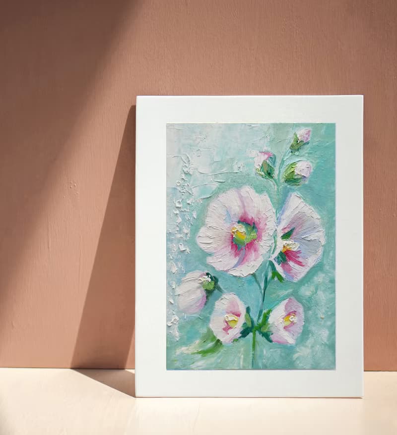 Mallow Bouquet Original Painting Flower Art Floral Gift Idea 手工油畫, 油畫原作