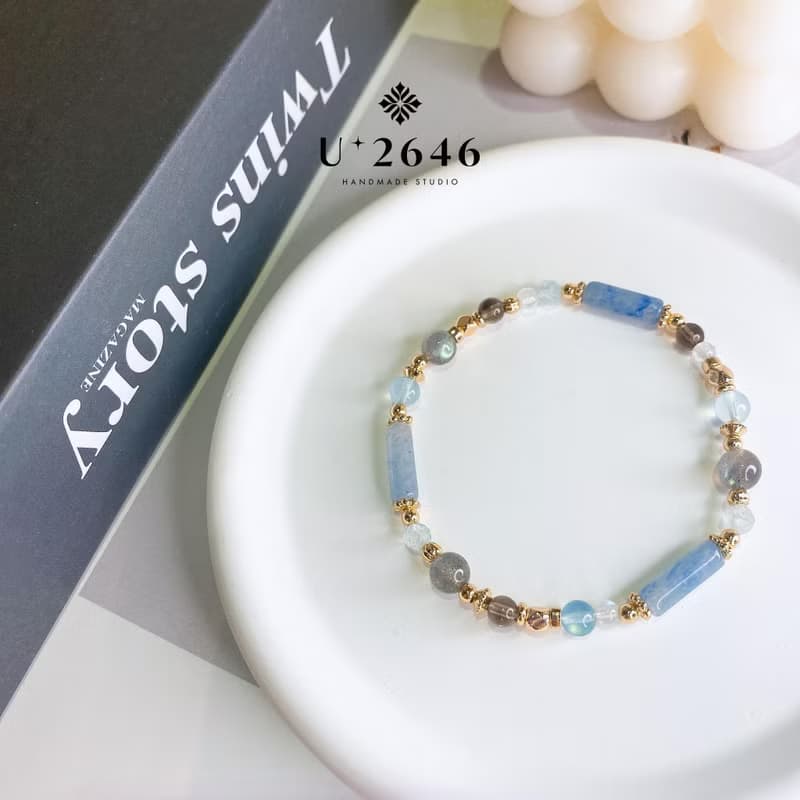 如粟 藍東陵 海藍寶 灰月光 茶晶 月光石 水晶彈性手環