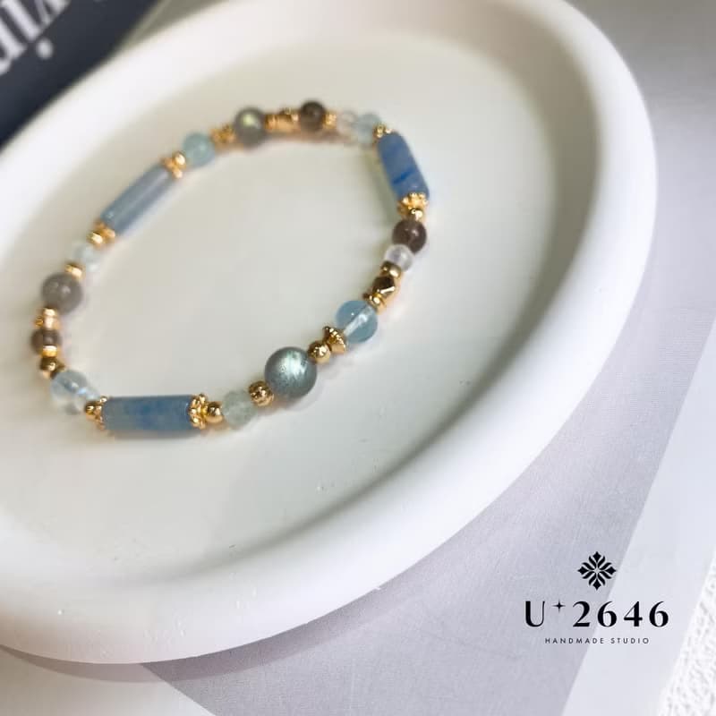 如粟 藍東陵 海藍寶 灰月光 茶晶 月光石 水晶彈性手環