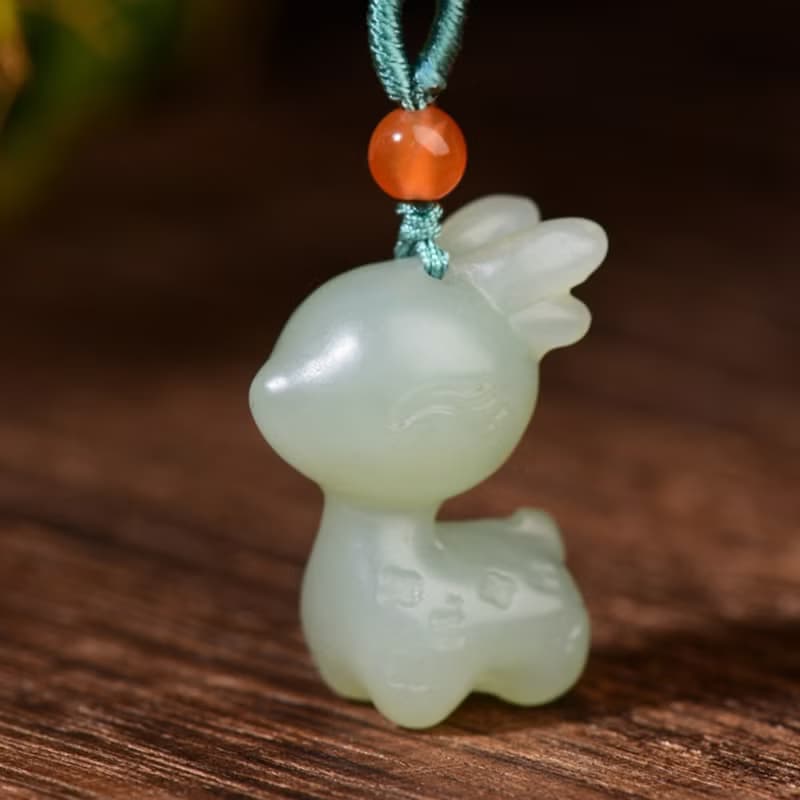 天然和田玉卻末藍小鹿搭配南紅項鏈