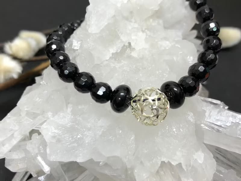 快速出貨925銀手鍊 天然黑碧璽手鍊 多角切面珠