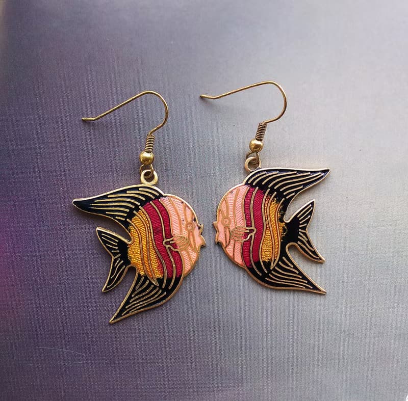Vintage Jewelry 西洋古董飾品 熱帶魚款 景泰藍 耳勾 針式耳環