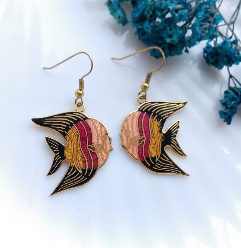 Vintage Jewelry 西洋古董飾品 熱帶魚款 景泰藍 耳勾 針式耳環