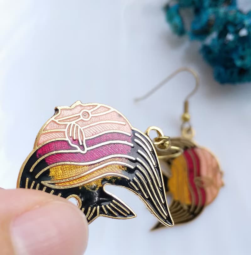 Vintage Jewelry 西洋古董飾品 熱帶魚款 景泰藍 耳勾 針式耳環