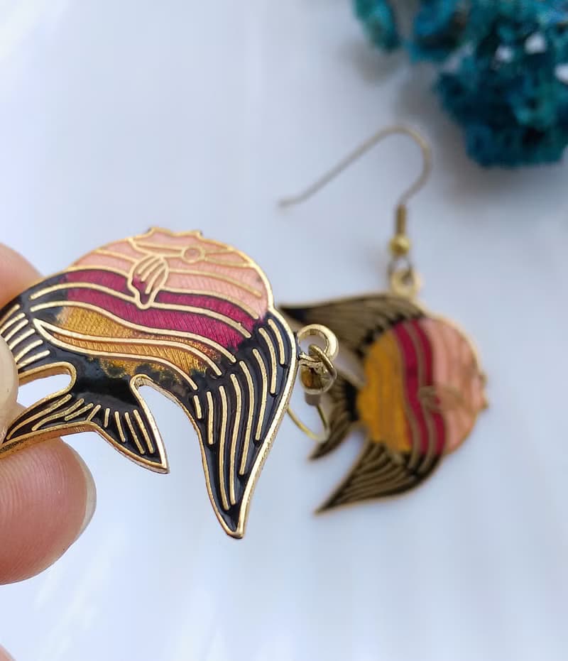 Vintage Jewelry 西洋古董飾品 熱帶魚款 景泰藍 耳勾 針式耳環