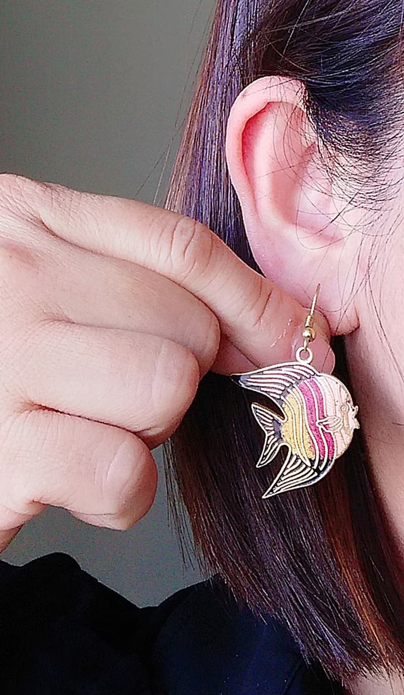 Vintage Jewelry 西洋古董飾品 熱帶魚款 景泰藍 耳勾 針式耳環