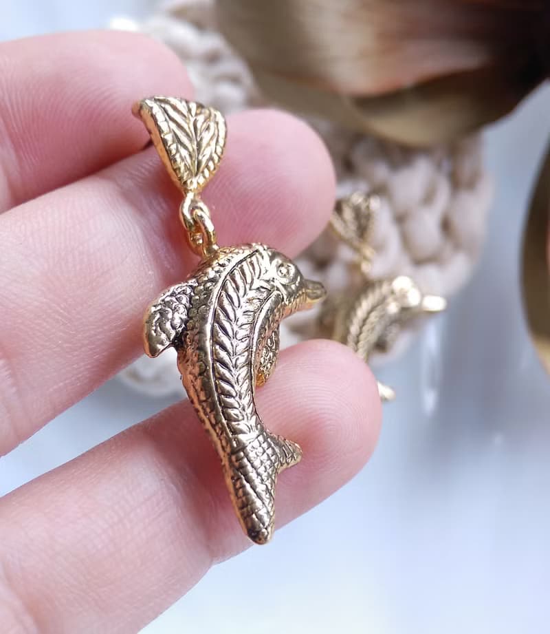 Vintage Jewelry 西洋古董飾品 金色調 可愛 小海豚 針式耳環