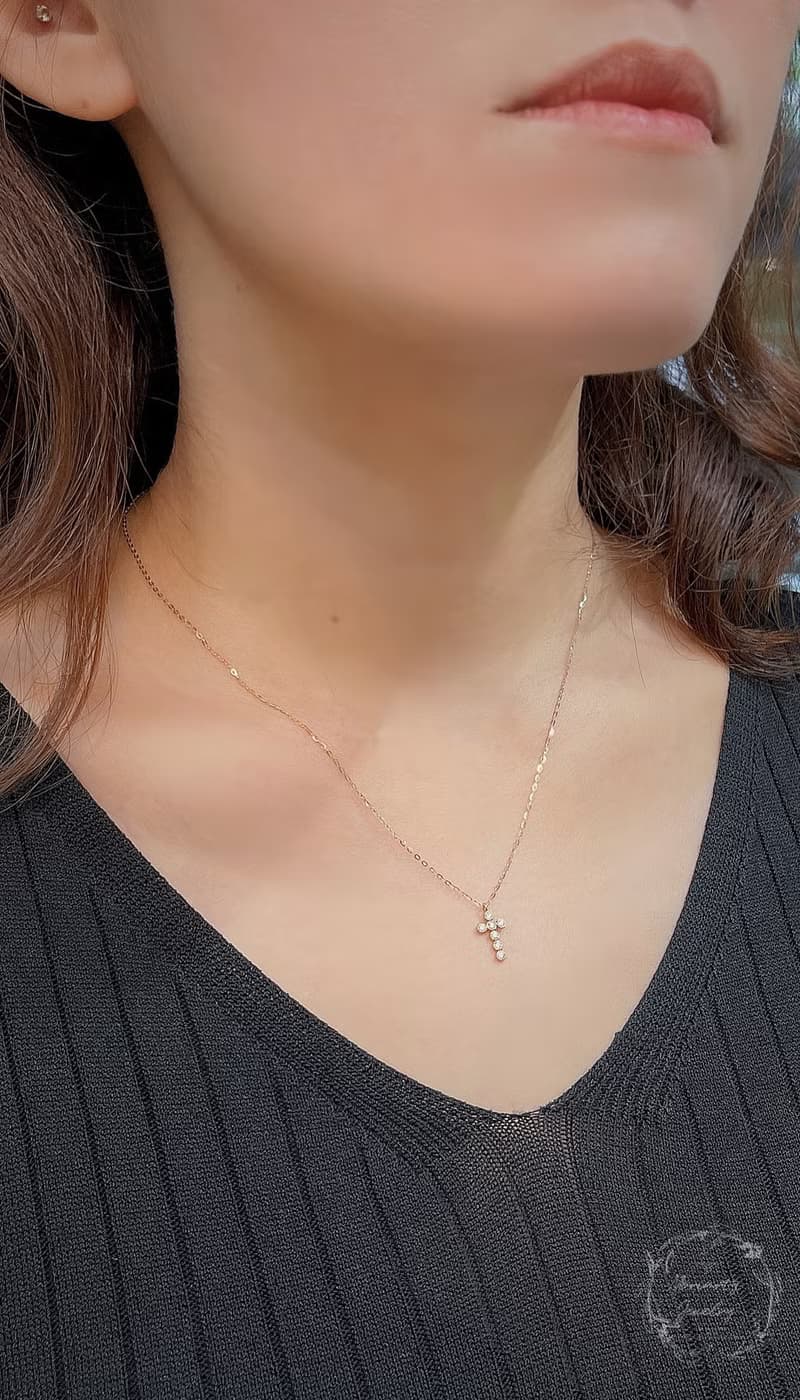 【Moriarty Jewelry】精緻優雅 - 十字架 - 14K 玫瑰金 小鑽項鍊