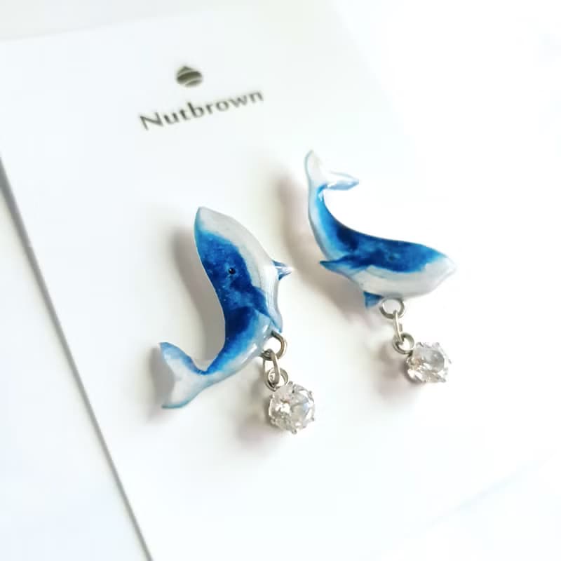 【動物們 No.023】藍鯨 鯨魚 鋯石耳環/耳夾
