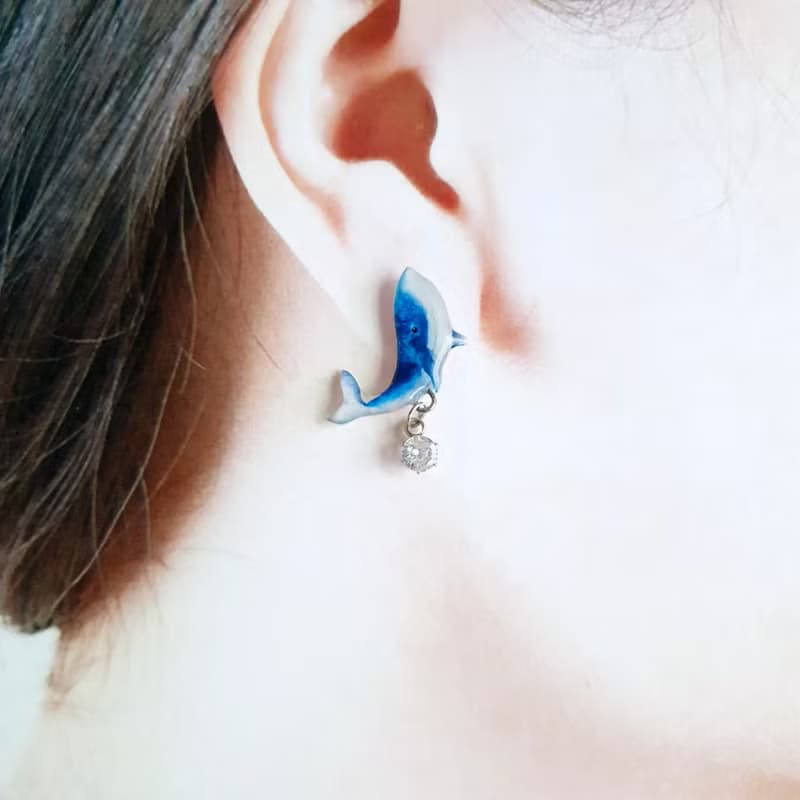 【動物們 No.023】藍鯨 鯨魚 鋯石耳環/耳夾