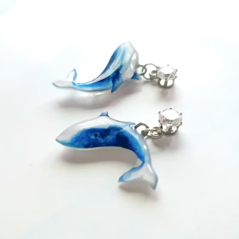 【動物們 No.023】藍鯨 鯨魚 鋯石耳環/耳夾