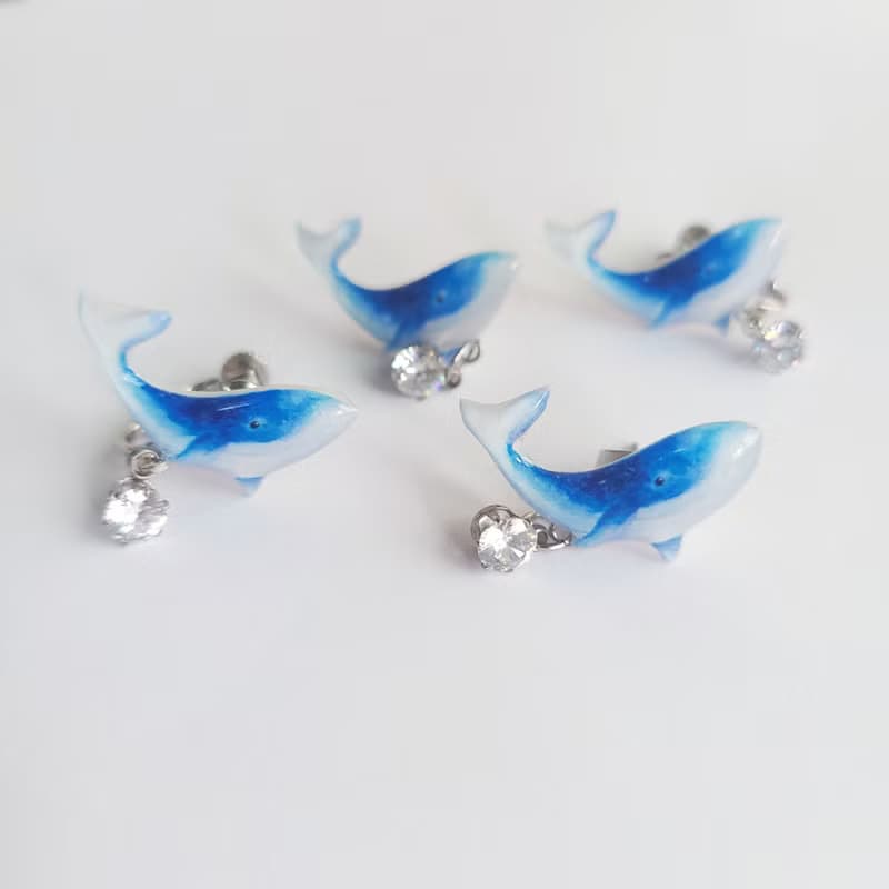 【動物們 No.023】藍鯨 鯨魚 鋯石耳環/耳夾