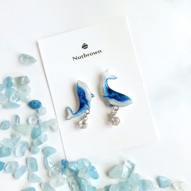 【動物們 No.023】藍鯨 鯨魚 鋯石耳環/耳夾