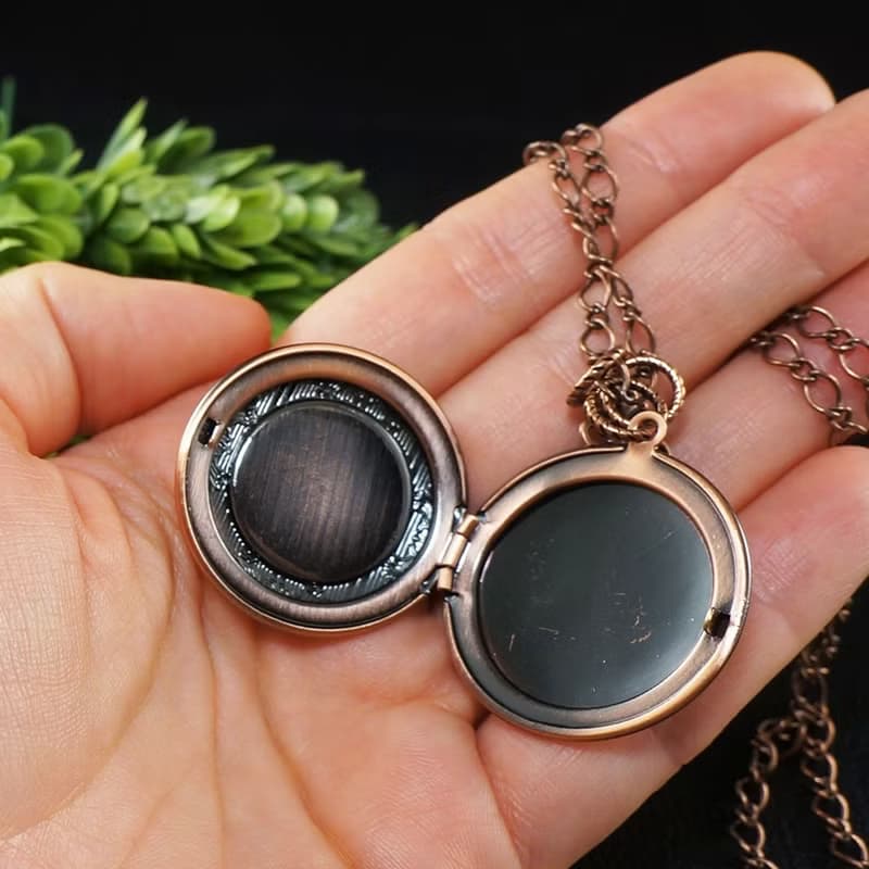 Round Copper Locket Necklace Home Key Charm Watch Face Pendant Necklace Jewelry