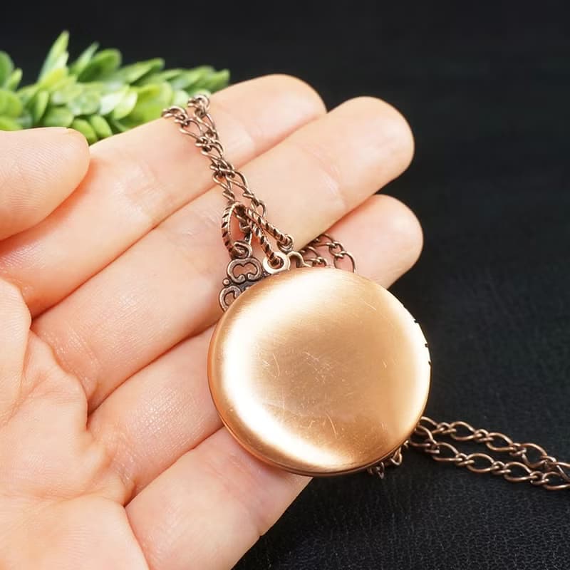 Round Copper Locket Necklace Home Key Charm Watch Face Pendant Necklace Jewelry