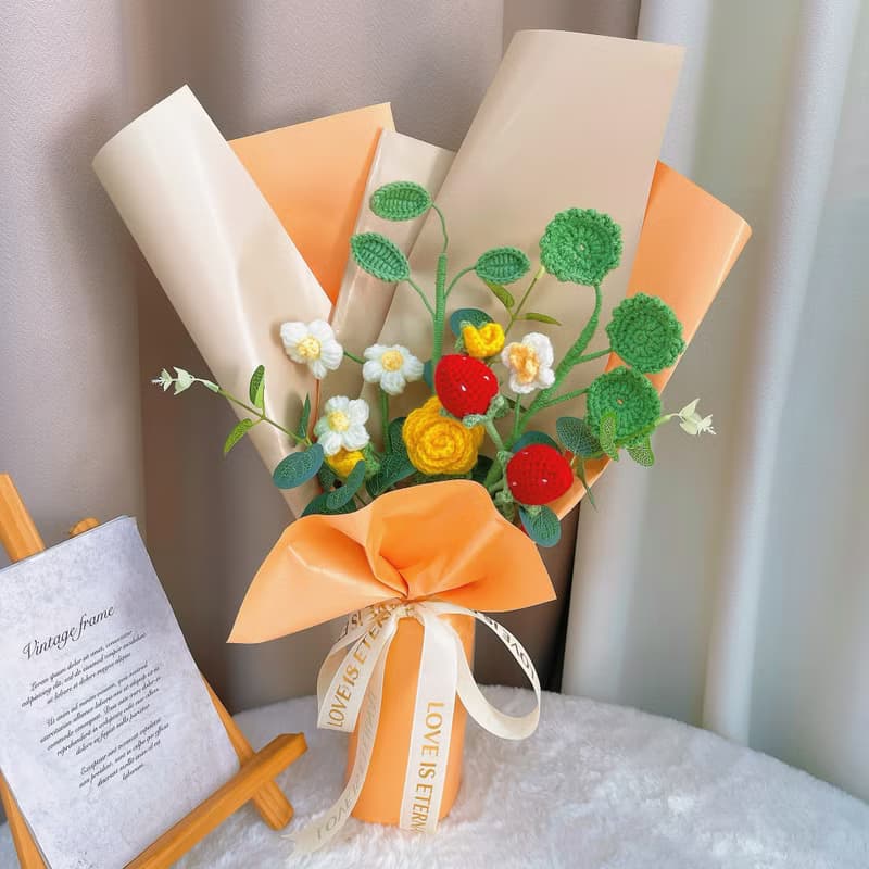 手作鉤織草莓花束