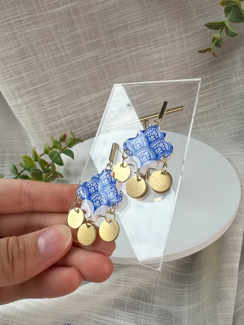 • 手工軟陶耳環 • 仿陶瓷迷你摩洛哥 (可改耳夾)