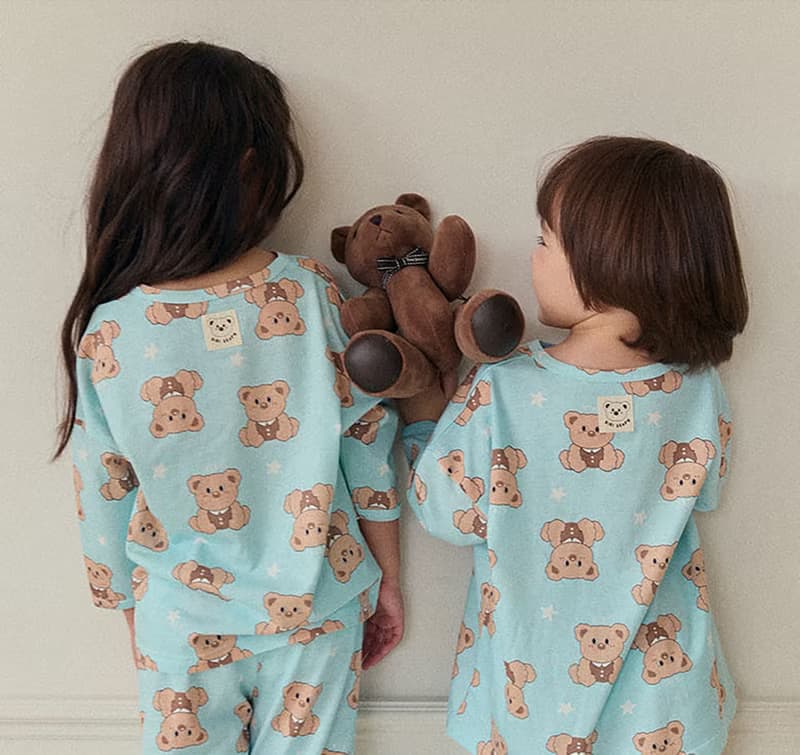 水藍星星小熊-【寬鬆】植纖衣長袖韓國童裝-K60409